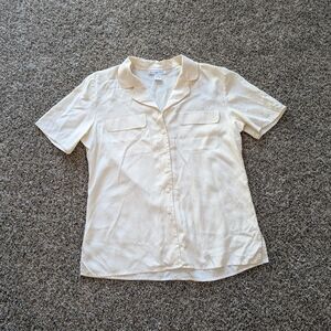 Vintage Anna And Frank 100% Silk Button Down Blouse Shirt Size Medium Cream